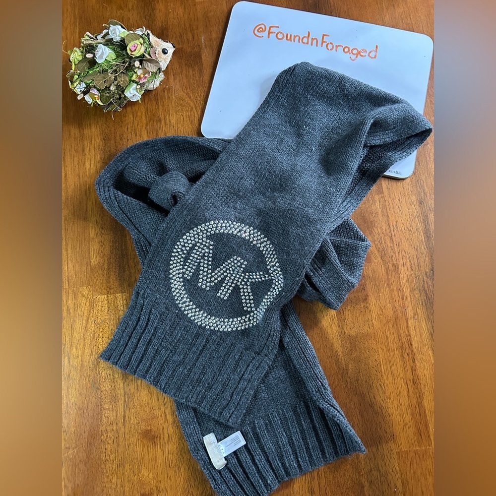 Michael Kors Charcoal Rhinestone Women Logo Scarf – 73” Long | Soft & Chic - Picture 1 of 2